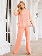 Sunnderly Elegant 2 Piece Mother of The Bride Dress Plus Size Pant Suits Ruffle Layers Sliver Housecoat SY28064 by numbersea