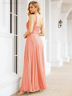 Numbersea Abiti da damigella incrociati con collo all'americana per festa, matrimonio, sera, ballo di fine anno, abiti lunghi da ballo 28053