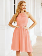 Numbersea Halter Chiffon Bridesmaid Dresses Short Sleeveless Formal Party Dress Open Back 28023 by numbersea