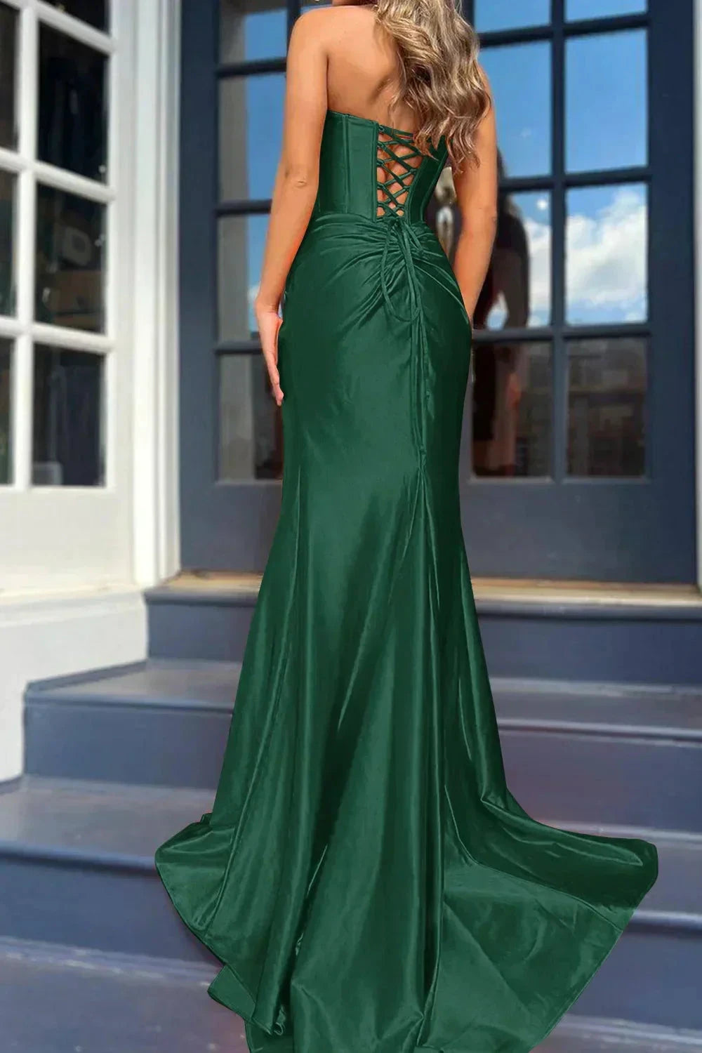 Nadia |Mermaid Strapless Satin Long Prom Dress With Slit by KissProm