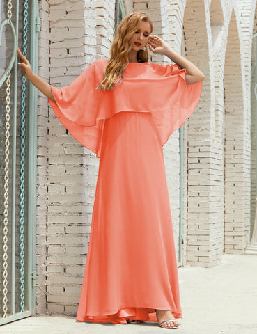 Sunnderly  Bridesmaid Dress Women Long Sleeve V-Neck Chiffon Formal Wedding Party Dress SY28018