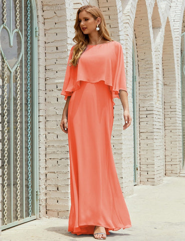 Sunnderly  Bridesmaid Dress Women Long Sleeve V-Neck Chiffon Formal Wedding Party Dress SY28018