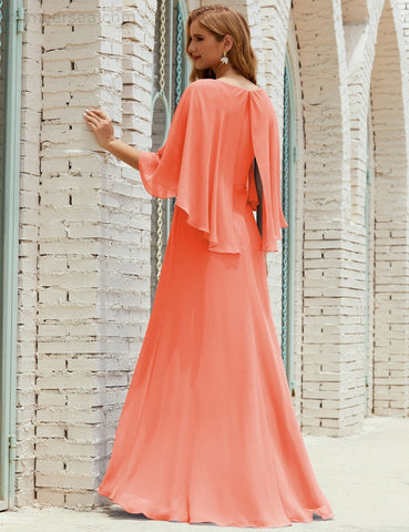 Sunnderly  Bridesmaid Dress Women Long Sleeve V-Neck Chiffon Formal Wedding Party Dress SY28018