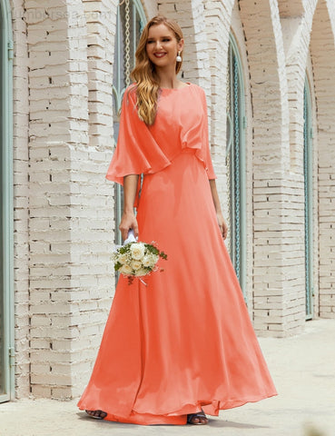 Sunnderly  Bridesmaid Dress Women Long Sleeve V-Neck Chiffon Formal Wedding Party Dress SY28018