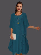 Two Piece A-Line Chiffon Lace Sleeveless Jacket Dresses with Pleats Appliques by Dreamylily