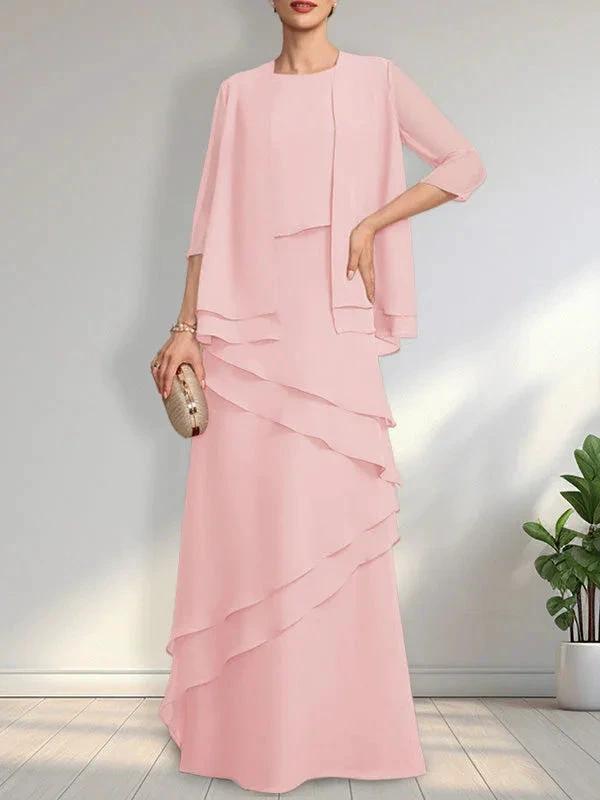 Sheath Scoop Floor-Length Chiffon Mother of the Bride Dress by Dreamylily