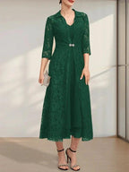 A-line V-Neck Tea-Length Chiffon Mother of the Bride Dress by Dreamylily
