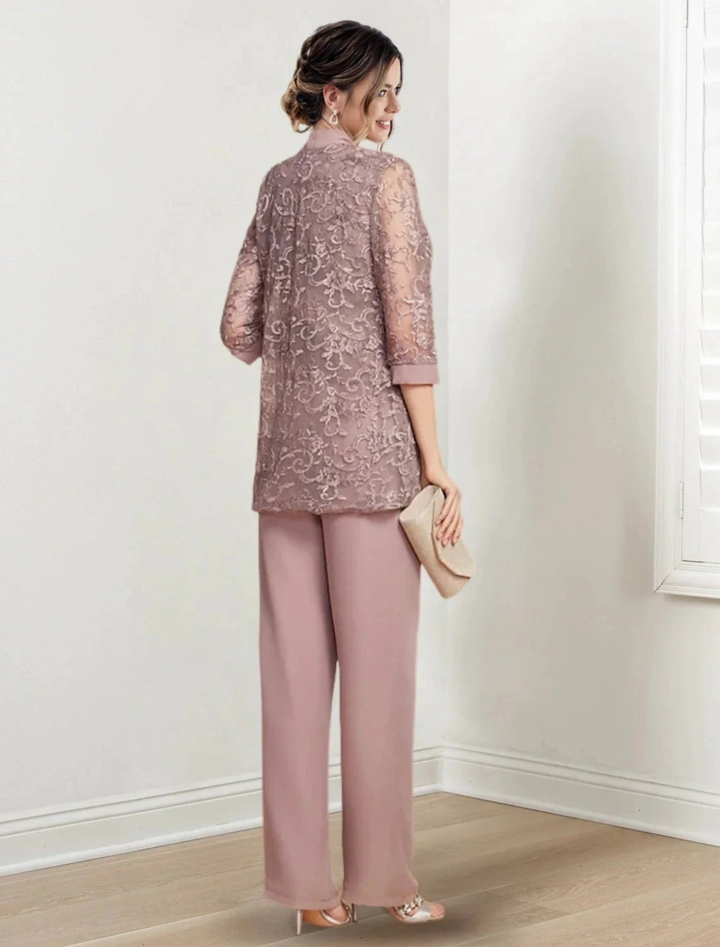 Chiffon Jewel Neck Mother of the Bride Pantsuits with Jacket by Dreamylily