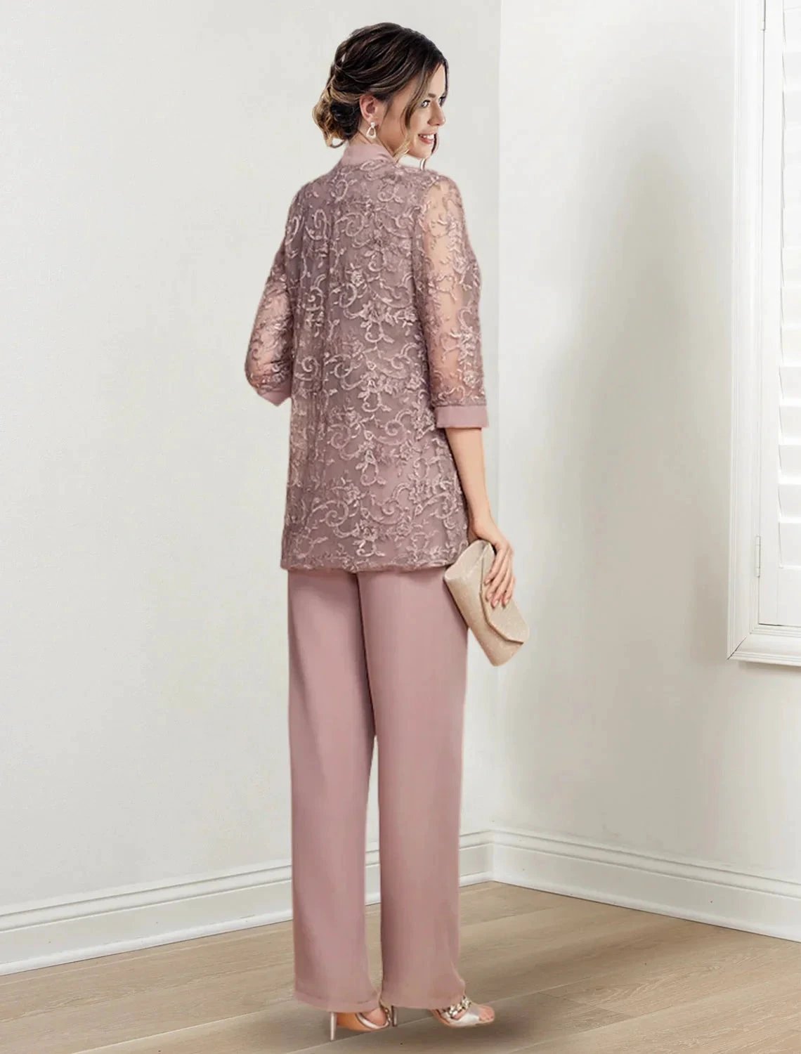 Chiffon Jewel Neck Mother of the Bride Pantsuits with Jacket by Dreamylily