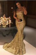 Elegant Long Strapless Sequins Mermaid Evening Prom Dress by BIZTUNNEL