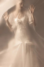 Elegant Mermaid Square Neck Organza Puff Sleeve Satin Wedding Dress with Crystal Trim & Lace-Up Back Q6019 by ZAPDRESS