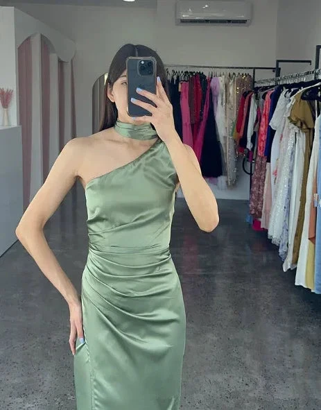 Elegant One Shoulder Hot Pink Satin Sheath Prom Dress Long Evening Dress Y8419 by simplepromdress