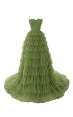 Elegant Spaghetti Straps Tulle Prom Dress,Olive Green Evening Gown Y1244 by simplepromdress