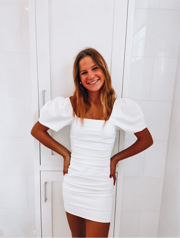 White Homecoming Dress with Puff Sleeves White Party Dress Y2276