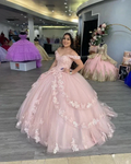Off The Shoulder Pink Tulle Lace Ball Gown,Sweet 16 Dress Y2267 by simplepromdress