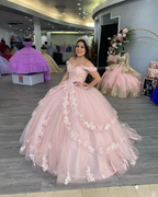 Off The Shoulder Pink Tulle Lace Ball Gown,Sweet 16 Dress Y2267 by simplepromdress