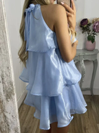 Simple Blue Organza Halter Layered Mini Prom Dress Homecoming Dress Y8089 by simplepromdress