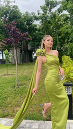 Sexy Sheath Long Party Prom Dress Olive Green One Shoulder Prom Evening Dress Y8009 by simplepromdress