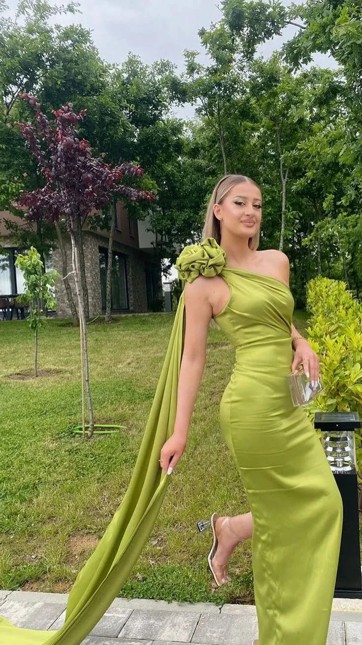 Sexy Sheath Long Party Prom Dress Olive Green One Shoulder Prom Evening Dress Y8009 by simplepromdress
