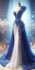 Dream One Shoulder Blue Tulle Lace Satin Beaded Prom Dress Long Mermaid Evening Dress Y8335 by simplepromdress