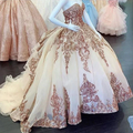 Rose Gold Sweet 16 Quinceanera Dresses Sequins Appliques Sweetheart Ball Gowns Y401 by simplepromdress