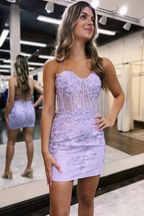 Lavender Lace Appliques Bodycon Mini Homecoming Dress Y2777 by simplepromdress
