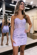 Lavender Lace Appliques Bodycon Mini Homecoming Dress Y2777 by simplepromdress