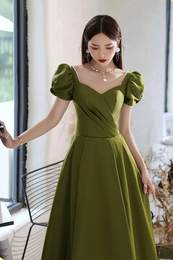 Green Satin Long Prom Dresses A-Line Evening Dresses Y7097 by simplepromdress