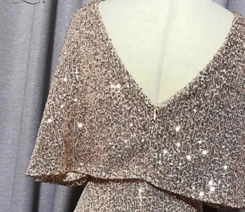 Mermaid Short Sleeves Sexy V Neck Evening Dress, Elegant Glitter Bat Sleeves Formal Party Dress Y1390 by simplepromdress