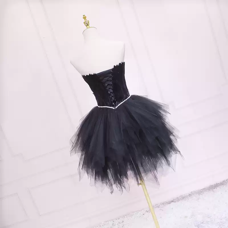 Black Tulle Short Homecoming Dress Strapless Homecoming Dress s38