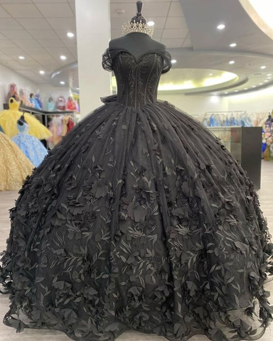 Schwarzes Quinceañera-Kleid, Schwarzes Ballkleid, Sweet 16-Kleid Y1447
