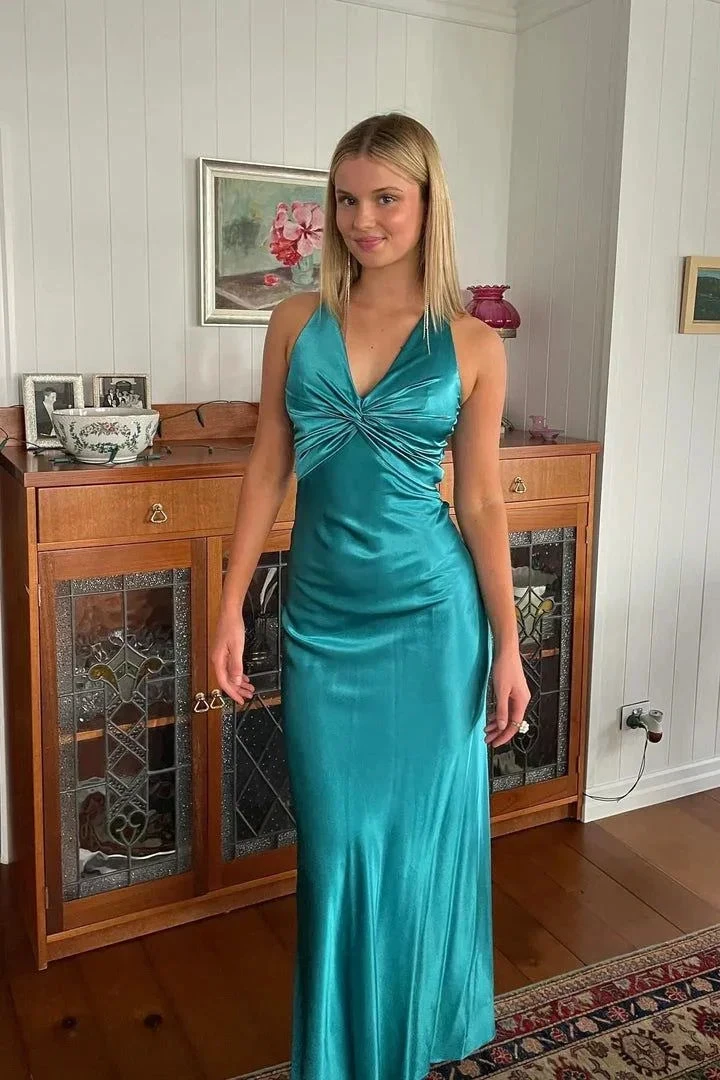 Sexy V Neck Backless Long Prom Dress Green Evening Gown Y7973 by simplepromdress