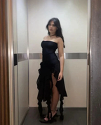Black Sheath Ruffles Evening Dress Strapless Chiffon Prom Dress Y7765 by simplepromdress