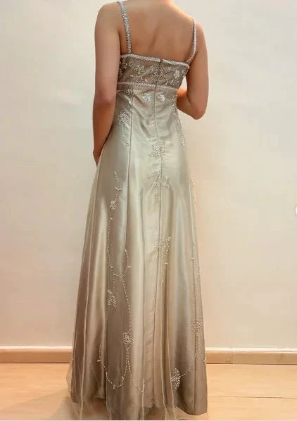 Fashion Spaghetti Straps Satin Tulle Beaded Prom Dress A Line Party Evening Gown Y8139 by simplepromdress