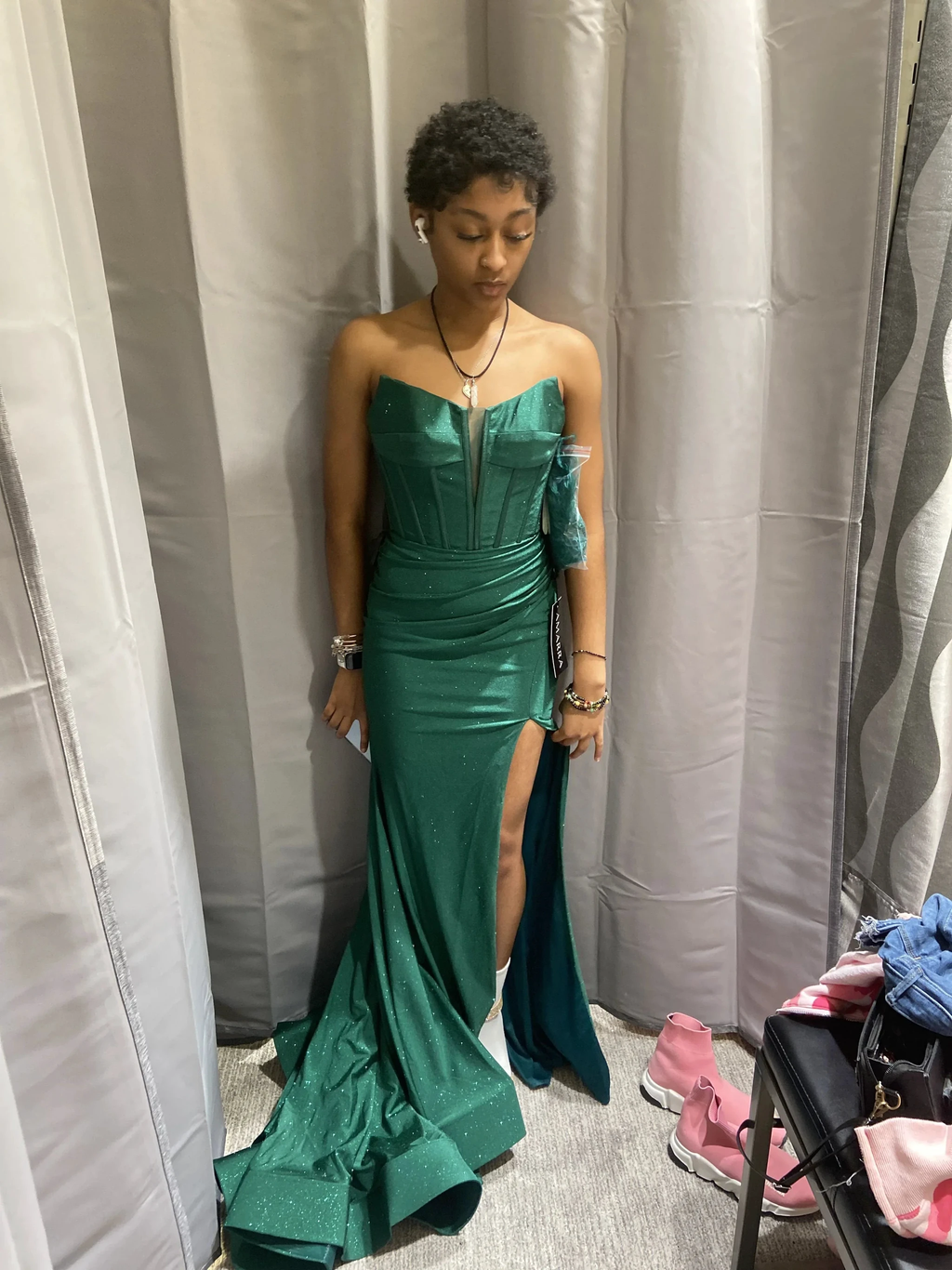 Green Mermaid Sleeveless Evening Dress with Slit Y5920 by simplepromdress
