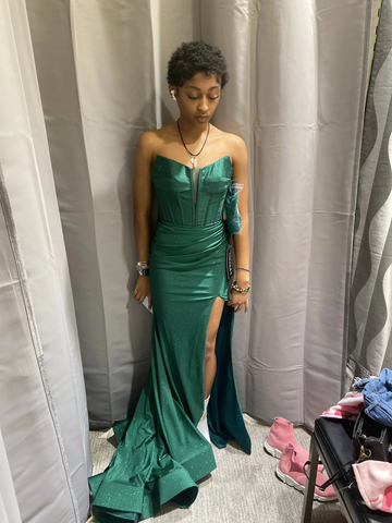 Green Mermaid Sleeveless Evening Dress with Slit Y5920 by simplepromdress