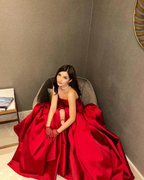 Beautiful Red Strapless Slit Party Evening Dress Formal Satin A Line Prom Dress Y8170 by simplepromdress