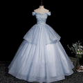 Blue tulle lace long ball gown dress formal dresses Y4208 by simplepromdress