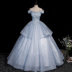 Blue tulle lace long ball gown dress formal dresses Y4208 by simplepromdress