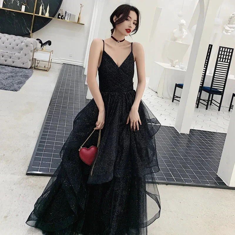 Black tulle sequins prom dress evening dress Y1021 by simplepromdress