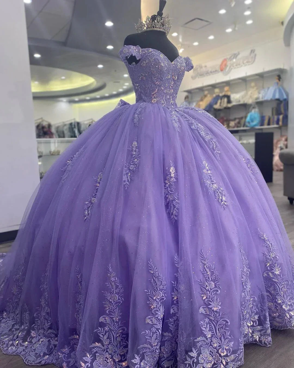 Off The Shoulder Lilac Corset Quinceanera Dress Ball Gown,Appliques Lace Birthday Dress Y789 by simplepromdress