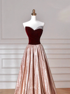 Vintage Strapless Velvet Satin A Line Prom Dress Long Evening Dress Y8627 by simplepromdress