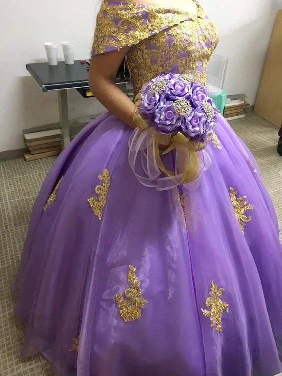 Charming Purple Off The Shoulder Ball Gown Sweet 16 Dress Y6140 by simplepromdress