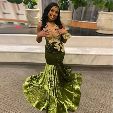African Prom Dress For Black Girl Velvet Appliques Deep V Neck Sexy Mermaid Graduation Party Evening Dress Y6345 by simplepromdress