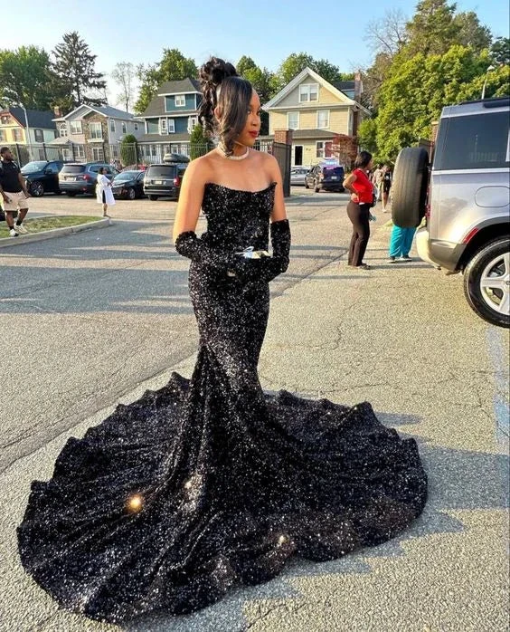 Elegant Black Sequins Mermaid Prom Dress Black Evening Dress Y6133 by simplepromdress