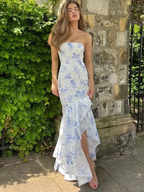 Chic Strapless Print Floral Ruffles Mermaid Evening Dress Prom Dress Y7840 by simplepromdress