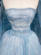 Dream Blue Tulle Beaded A Line Prom Dress Long Evening Dress Y8691 by simplepromdress
