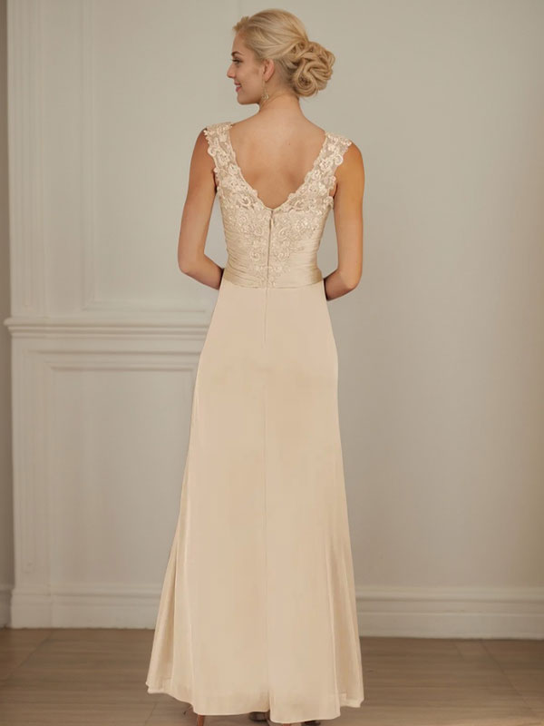 Champagnerfarbenes A-Linien-Kleid mit herzförmigem Ausschnitt und plissiertem Netzstoff Main Image