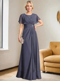 A-line Scoop Floor-Length Chiffon Mother of the Bride Dress With Pleated Beading by Dreamylily