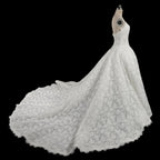 White Floral Lace Strapless Bridal Gown Sweetheart Neckline Front Button Ball Gown SW742